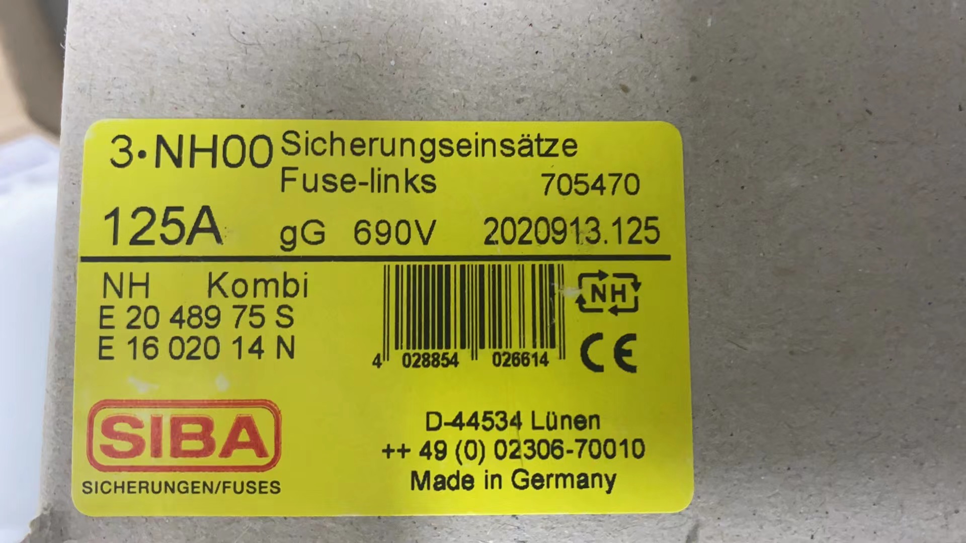 原装德国进口SIBA熔断器2020913.125