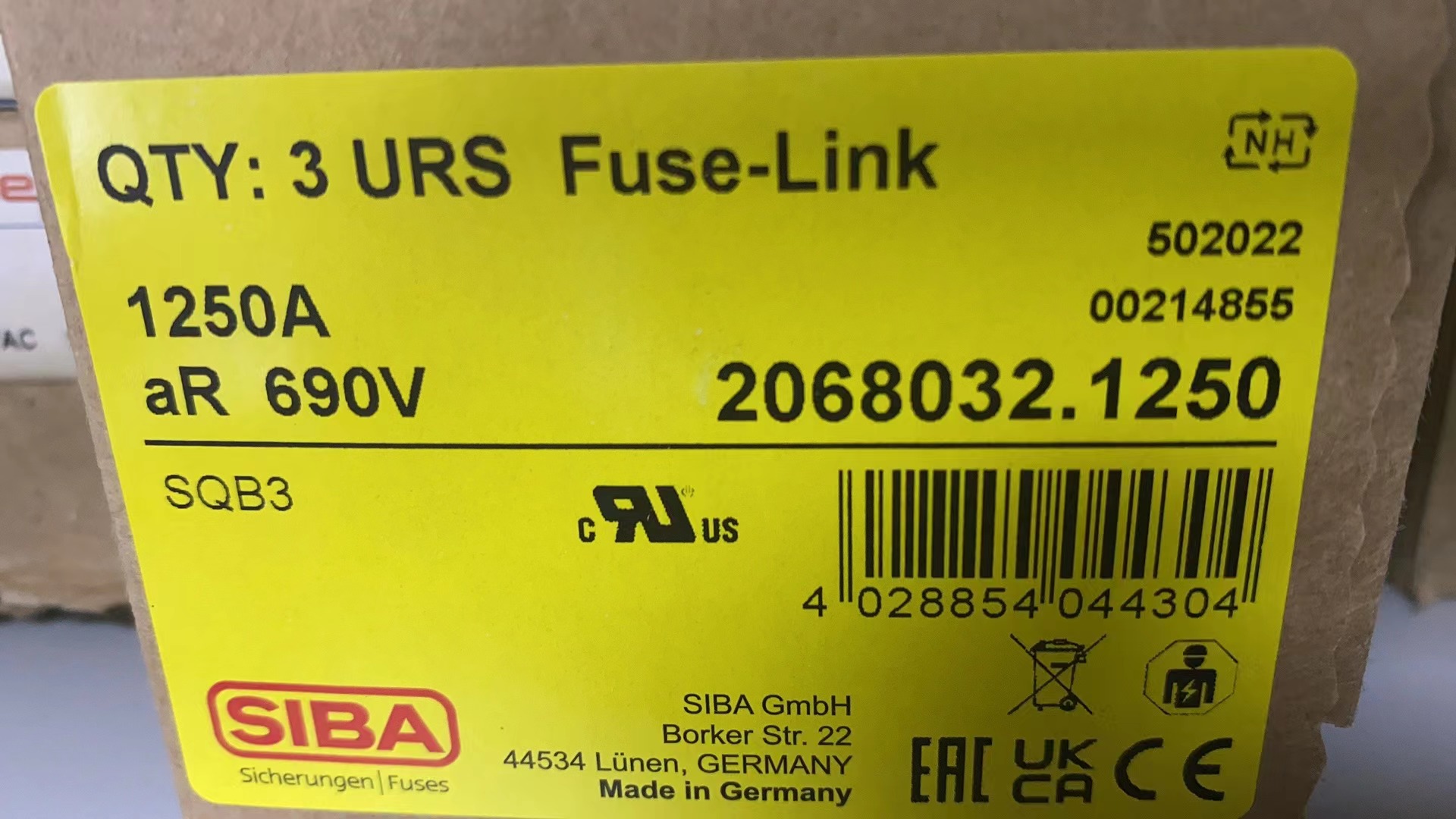 德国原厂进口SIBA熔断器2068032.1250