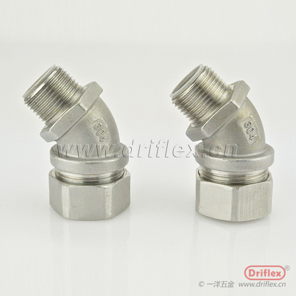 一洋五金304不锈钢45度接头金属软管连接器3/8”到2“