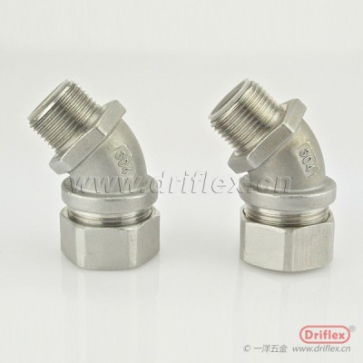 不锈钢45度接头金属软管连接器NPT3/8“-NPT2”