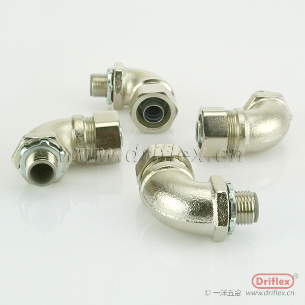 一洋五金铜镀镍90度弯头外螺纹金属软管箱接头G3/8“-2”