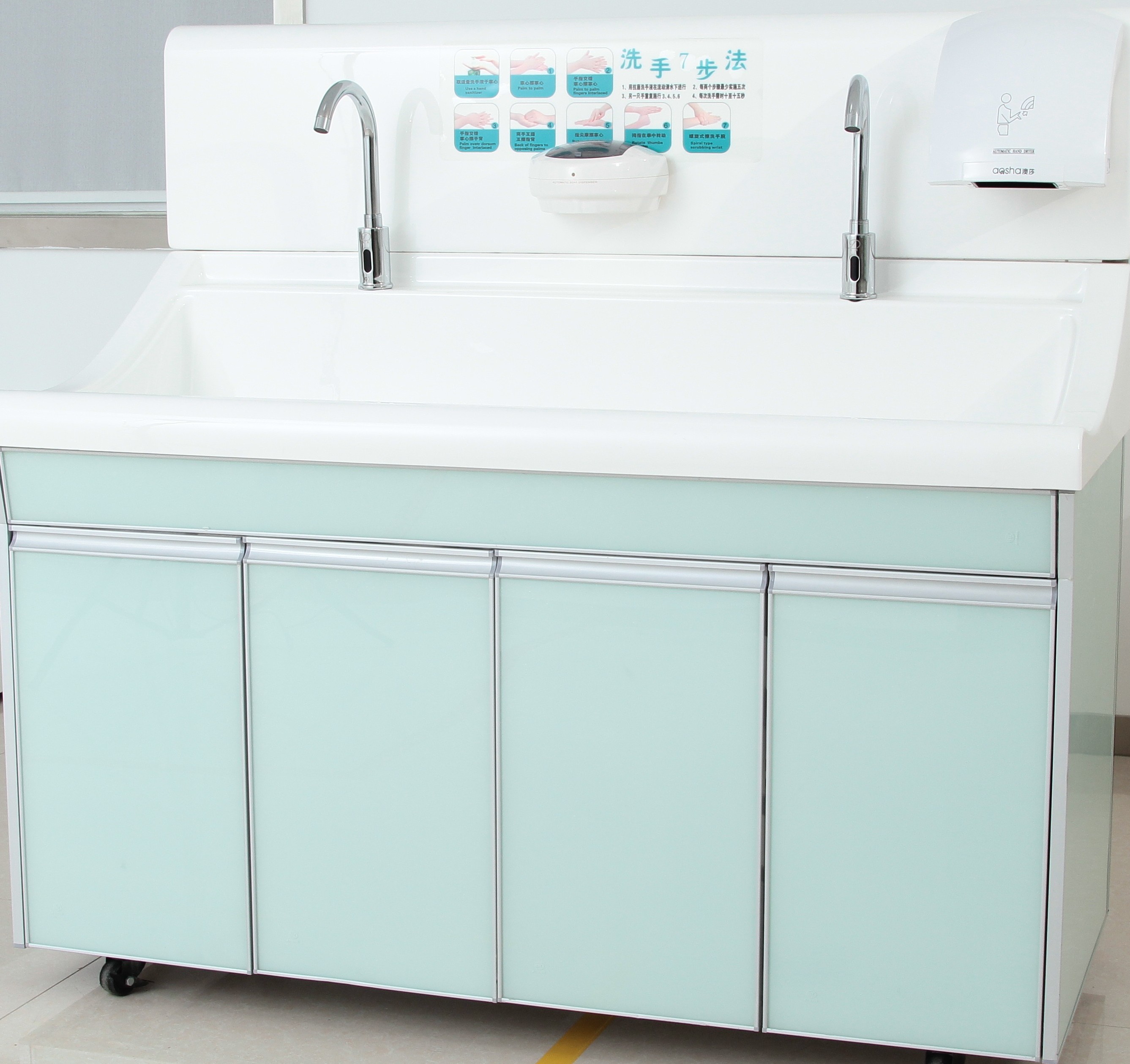 高分子二人位洗手池 医院用感应式实验室刷手池